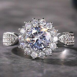 💥925 SILVER MOISSANITE SUN FLOWER WEDDING/ENGAGEMENT RING WOMEN, K754